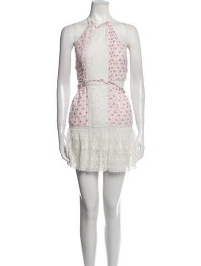 Pre-owned Loveshackfancy Floral Print Mini Dress In White