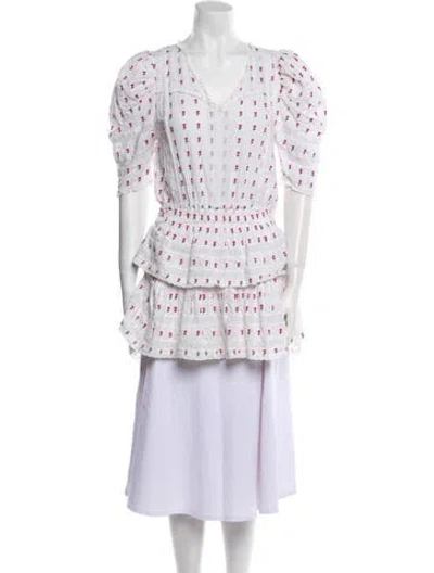 Pre-owned Loveshackfancy Floral Print Mini Dress In White