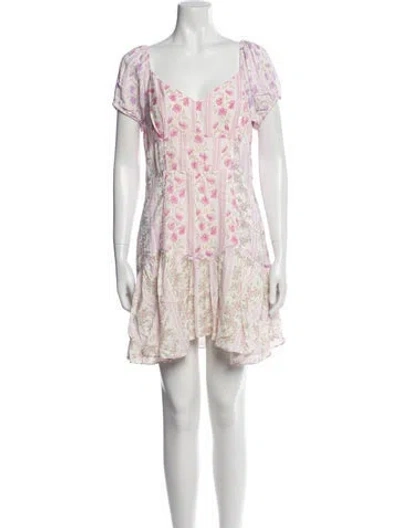 Pre-owned Loveshackfancy Floral Print Mini Dress In White