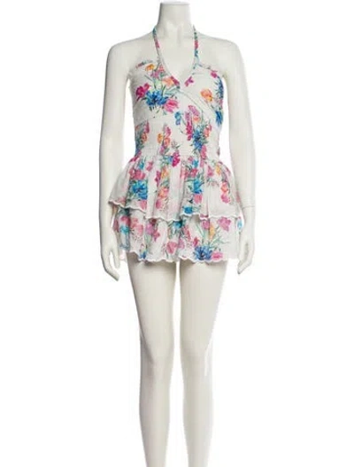 Pre-owned Loveshackfancy Floral Print Mini Dress In White
