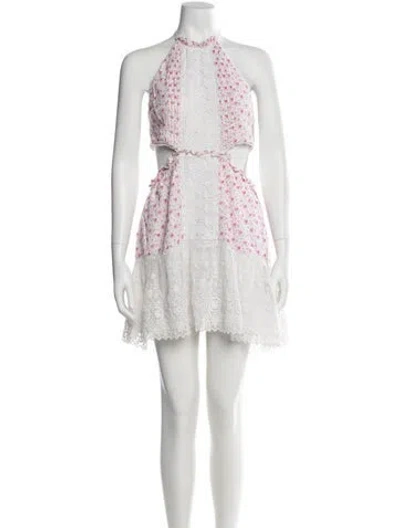 Pre-owned Loveshackfancy Floral Print Mini Dress In White