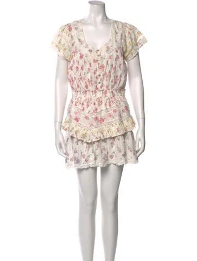 Pre-owned Loveshackfancy Floral Print Mini Dress In White