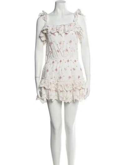 Pre-owned Loveshackfancy Floral Print Mini Dress In White