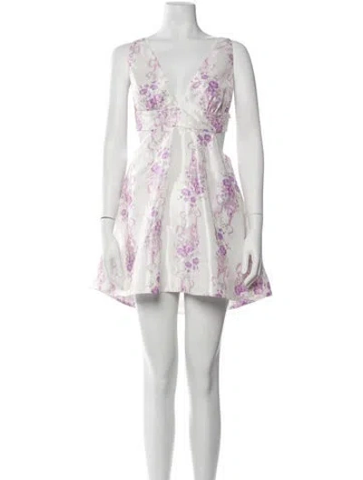 Pre-owned Loveshackfancy Floral Print Mini Dress In White