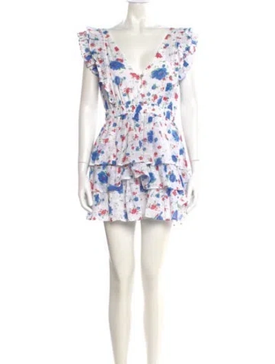 Pre-owned Loveshackfancy Floral Print Mini Dress In White