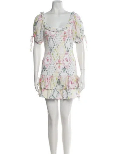 Pre-owned Loveshackfancy Floral Print Mini Dress In White