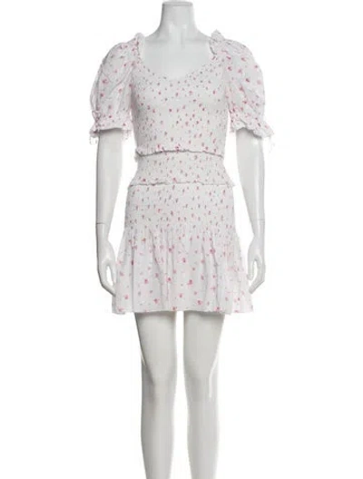 Pre-owned Loveshackfancy Floral Print Mini Dress In White