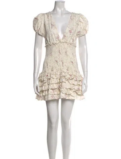 Pre-owned Loveshackfancy Floral Print Mini Dress In White