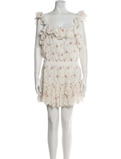 Pre-owned Loveshackfancy Floral Print Mini Dress In White