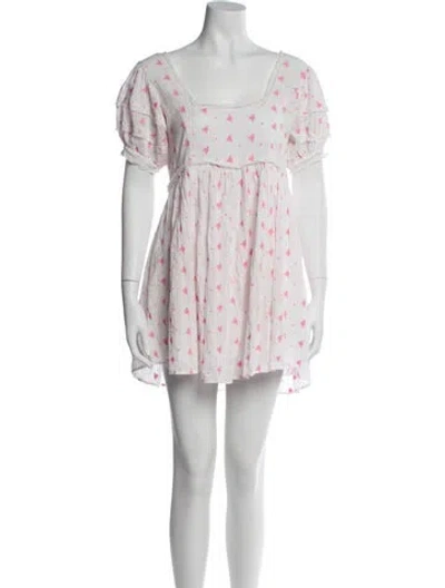 Pre-owned Loveshackfancy Floral Print Mini Dress In White