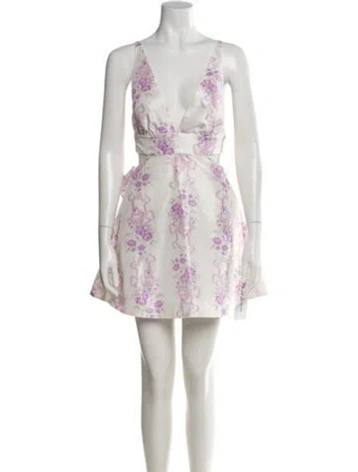 Pre-owned Loveshackfancy Floral Print Mini Dress In White