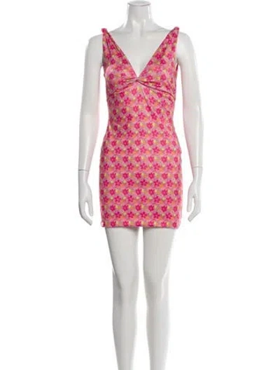 Pre-owned Loveshackfancy Floral Print Mini Dress In White