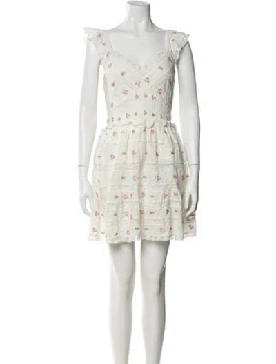 Pre-owned Loveshackfancy Floral Print Mini Dress In White