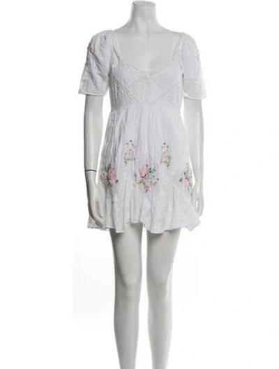 Pre-owned Loveshackfancy Floral Print Mini Dress In White