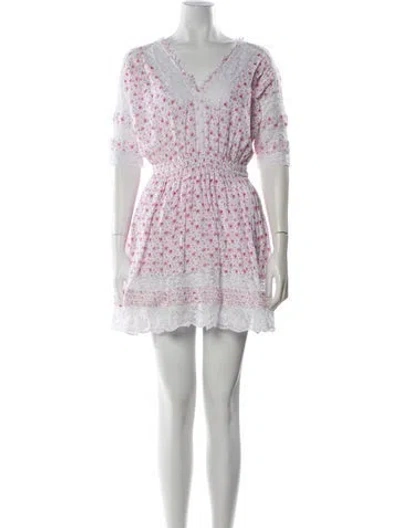 Pre-owned Loveshackfancy Floral Print Mini Dress In White