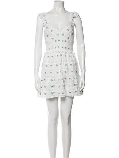 Pre-owned Loveshackfancy Floral Print Mini Dress In White
