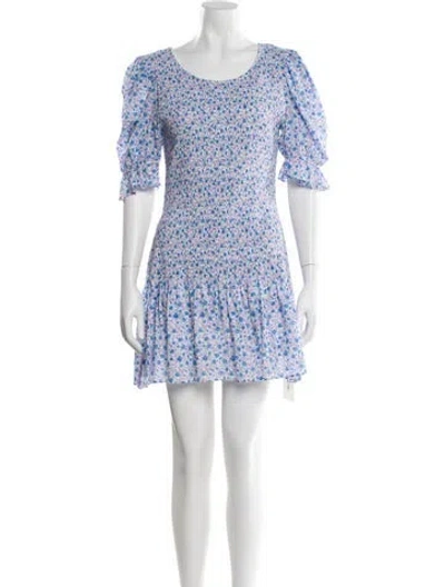 Pre-owned Loveshackfancy Floral Print Mini Dress In White