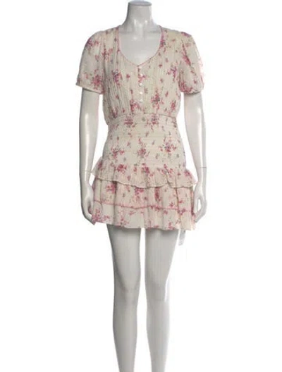 Pre-owned Loveshackfancy Floral Print Mini Dress In White