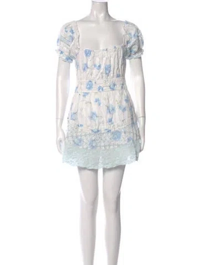 Pre-owned Loveshackfancy Floral Print Mini Dress In White