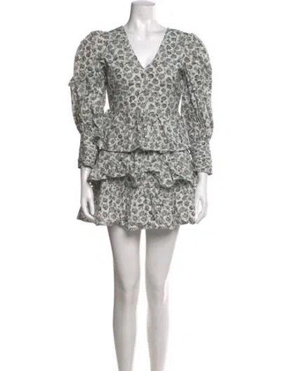 Pre-owned Loveshackfancy Floral Print Mini Dress In White