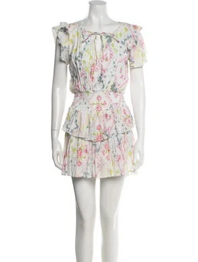 Pre-owned Loveshackfancy Floral Print Mini Dress In White