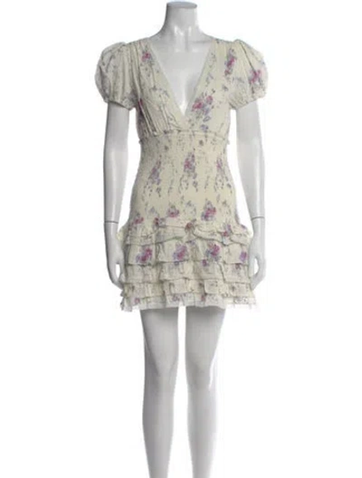 Pre-owned Loveshackfancy Floral Print Mini Dress In White