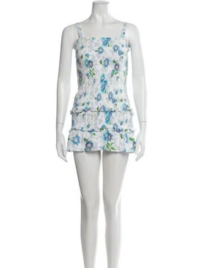 Pre-owned Loveshackfancy Floral Print Mini Dress In White