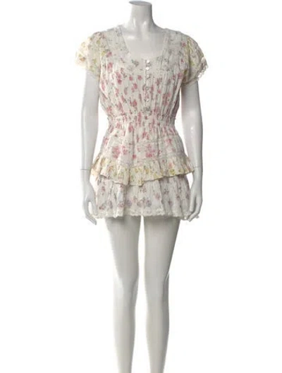 Pre-owned Loveshackfancy Floral Print Mini Dress In White