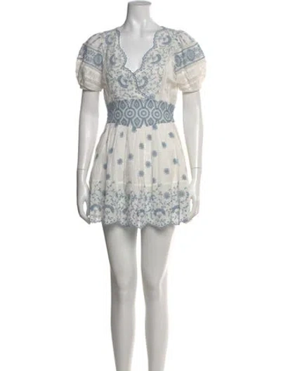 Pre-owned Loveshackfancy Floral Print Mini Dress In White