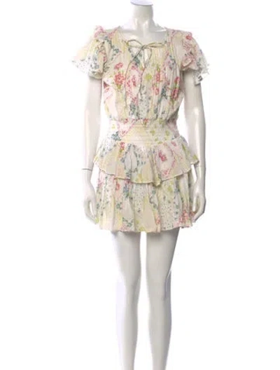 Pre-owned Loveshackfancy Floral Print Mini Dress In White