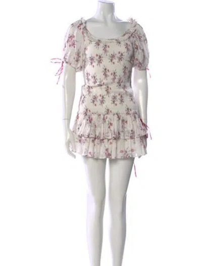 Pre-owned Loveshackfancy Floral Print Mini Dress In White