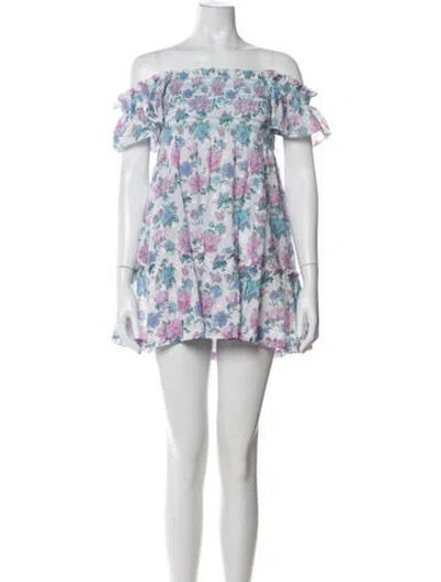 Pre-owned Loveshackfancy Floral Print Mini Dress In White