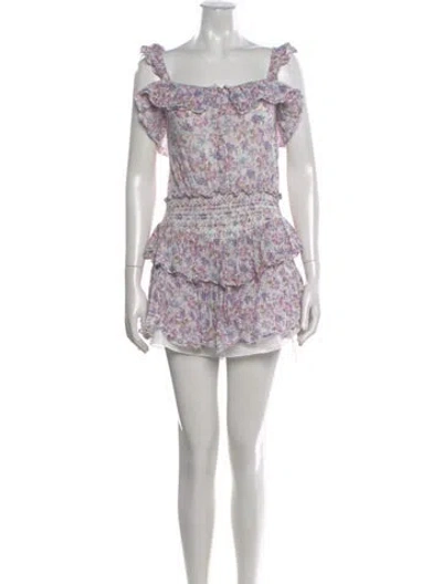 Pre-owned Loveshackfancy Floral Print Mini Dress In White