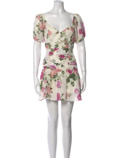 Pre-owned Loveshackfancy Floral Print Mini Dress In White