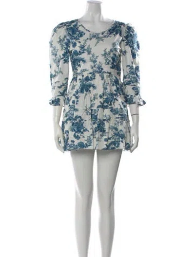 Pre-owned Loveshackfancy Floral Print Mini Dress In White