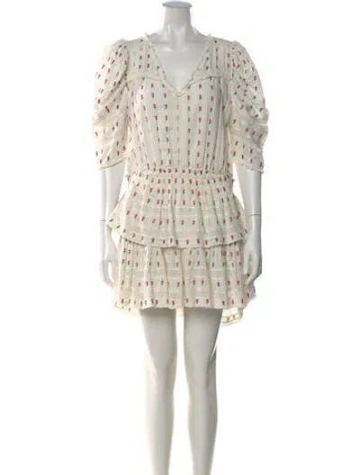 Pre-owned Loveshackfancy Floral Print Mini Dress In White