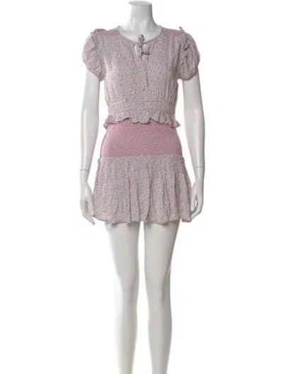 Pre-owned Loveshackfancy Floral Print Mini Dress In White