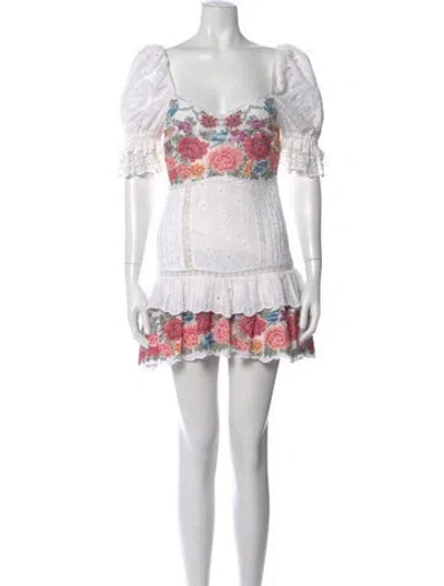 Pre-owned Loveshackfancy Floral Print Mini Dress In White