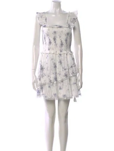 Pre-owned Loveshackfancy Floral Print Mini Dress In White
