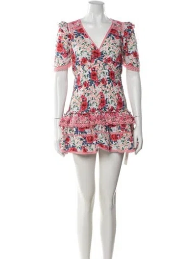 Pre-owned Loveshackfancy Floral Print Mini Dress In White