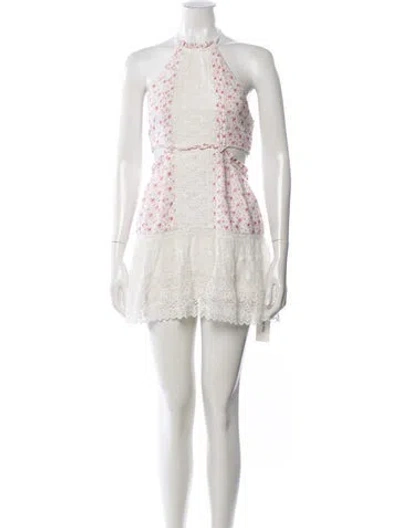 Pre-owned Loveshackfancy Floral Print Mini Dress In White