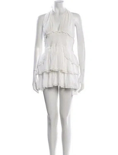 Pre-owned Loveshackfancy Floral Print Mini Dress In White