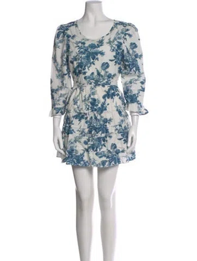 Pre-owned Loveshackfancy Floral Print Mini Dress In White
