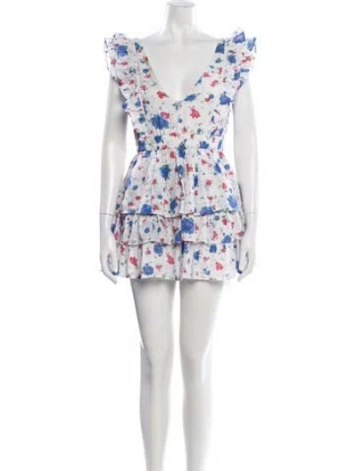 Pre-owned Loveshackfancy Floral Print Mini Dress In White