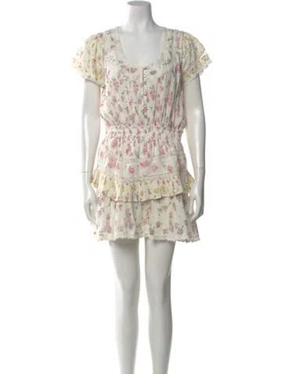 Pre-owned Loveshackfancy Floral Print Mini Dress In White