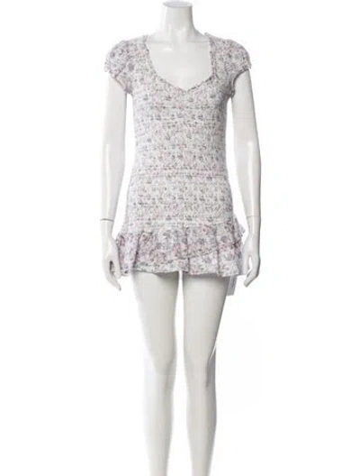 Pre-owned Loveshackfancy Floral Print Mini Dress In White