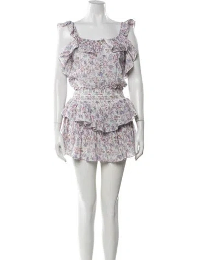Pre-owned Loveshackfancy Floral Print Mini Dress In White