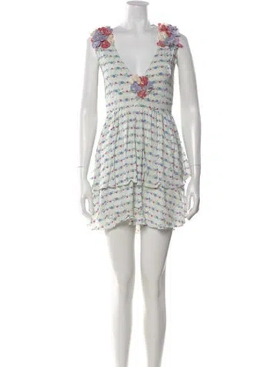 Pre-owned Loveshackfancy Floral Print Mini Dress In White