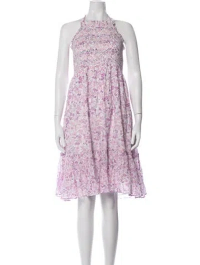 Pre-owned Loveshackfancy Floral Print Mini Dress In White