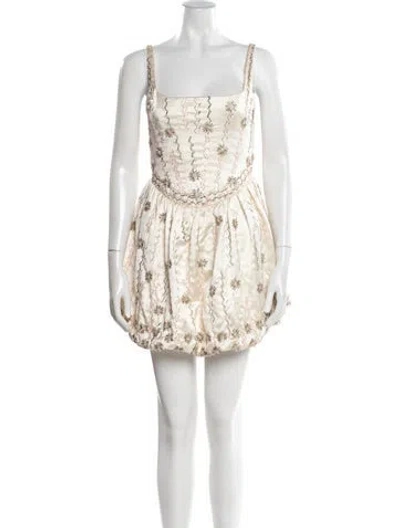 Pre-owned Loveshackfancy Floral Print Mini Dress In White
